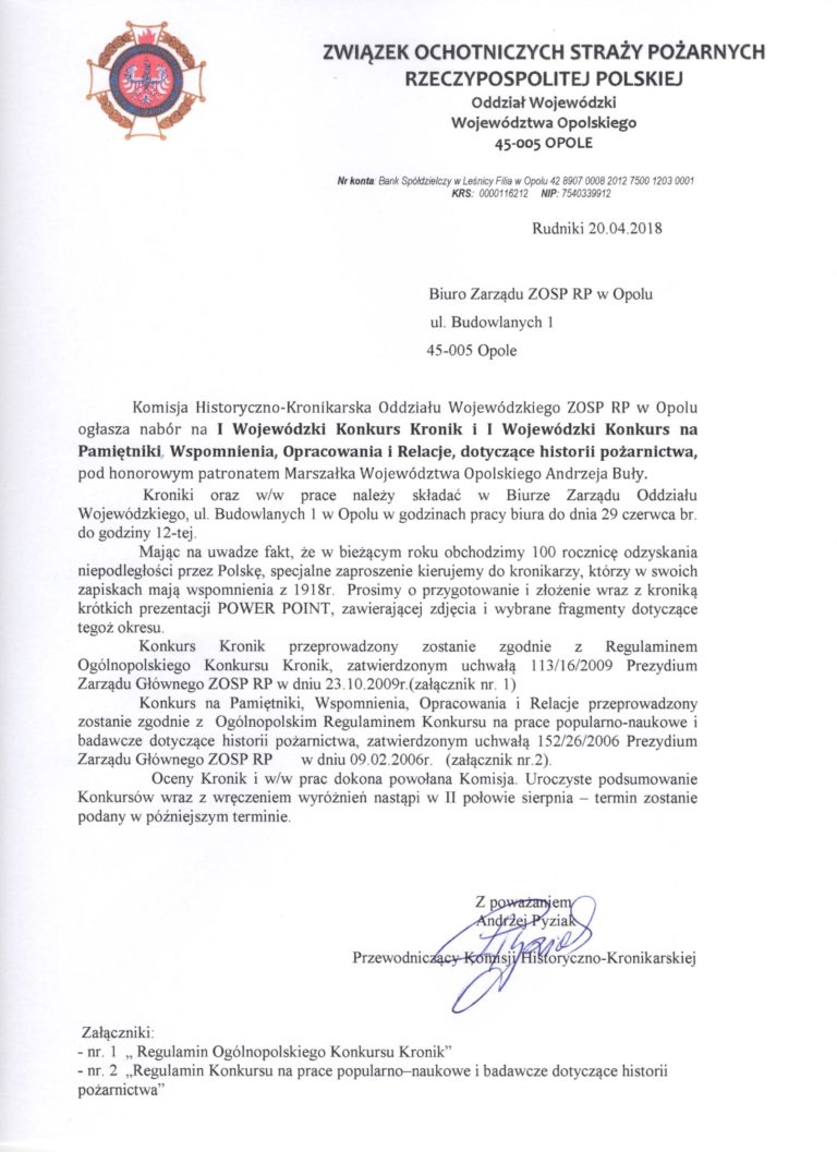 Wojewódzki Konkurs Kronik Ochotniczych Jednostek Pożarniczych