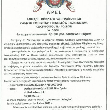 APEL Zarządu Oddziału Wojewódzkiego ZEiRP RP w Opolu